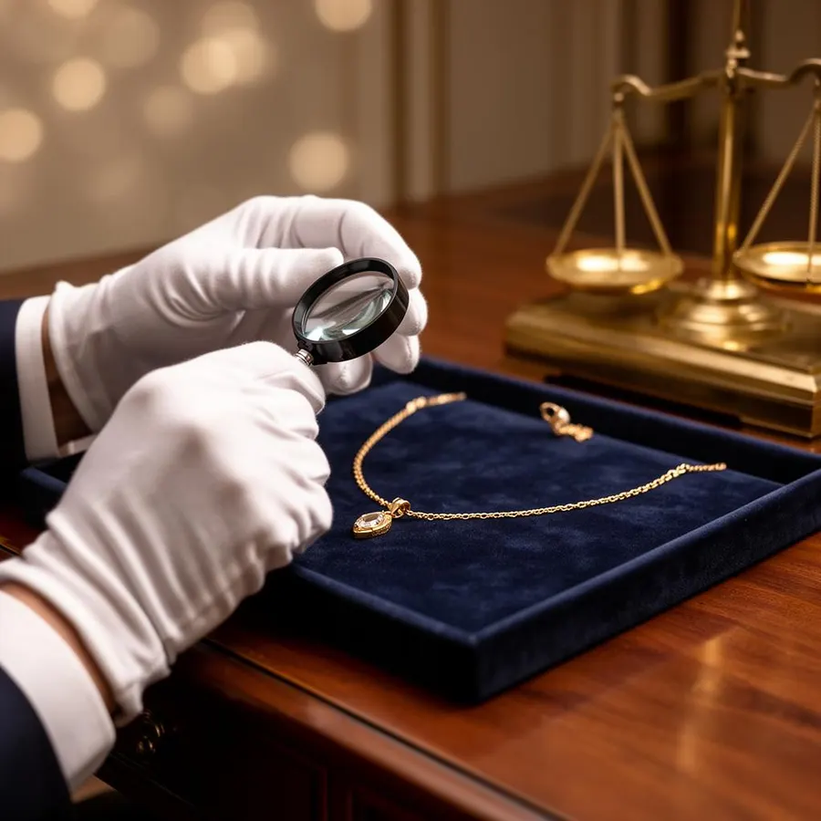 Expert taxeert gouden ketting met loep en weegschaal in Aalsmeer